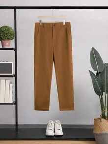 Manfinity Hypemode 男士大码素色前紐扣西裝外套和西裝褲不帶T恤 - 駝色 - 查看 3