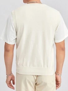 Manfinity NiteLyfe 男士素色毛衣背心不帶T恤 - 米色 - 查看 2