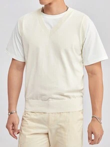 Manfinity NiteLyfe 男士素色毛衣背心不帶T恤 - 米色 - 查看 4