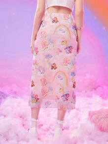 ROMWE X Care Bears Đồ họa Hoạt hình Lưới Váy - Hồng - Xem 2