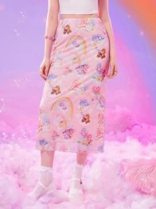 ROMWE X Care Bears Đồ họa Hoạt hình Lưới Váy - Hồng - Xem 5