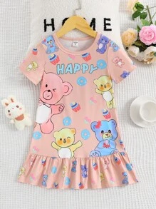 女小童卡通和字母圖案睡裙