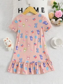 女小童卡通和字母圖案睡裙
