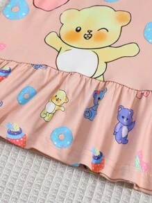 女小童卡通和字母圖案睡裙