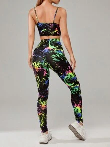 SHEIN EZwear Splash Ink Print Cami Top & Leggings - Multicolor - View 1