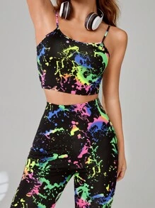 SHEIN EZwear Splash Ink Print Cami Top & Leggings - Multicolor - View 5