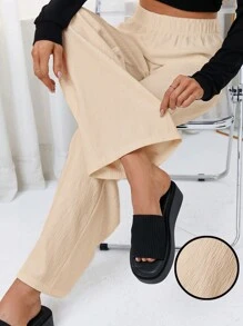 SHEIN Essnce Solid Straight Leg Pants - Apricot - View 1