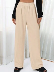 SHEIN Essnce Solid Straight Leg Pants - Apricot - View 3