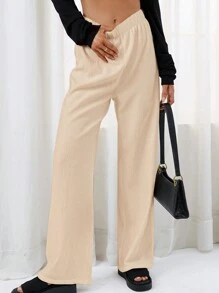 SHEIN Essnce Solid Straight Leg Pants - Apricot - View 4