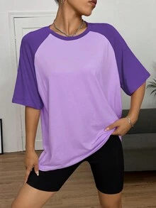 SHEIN EZwear Áo thun nữ Khối Màu Giải trí - Màu tím - Xem 6