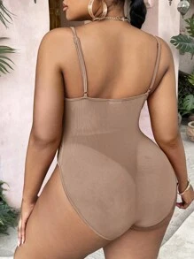 SHEIN SXY Plus Ruched Bustier Cami Bodysuit - Coffee Brown - View 2