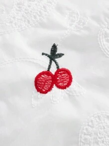 SHEIN MOD Vestido de tirantes con bordado con patrón de cereza de hombros con cordón - Blanco - Ver 3