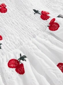 SHEIN MOD Vestido de tirantes con bordado con patrón de cereza de hombros con cordón - Blanco - Ver 4