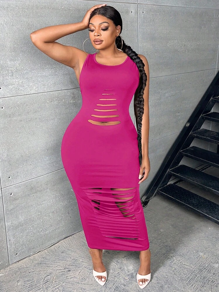 SHEIN SXY Plus Cut Out Bodycon Dress - Hot Pink - View 1