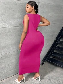 SHEIN SXY Vestido ajustado con abertura - Rosa Fucsia - Ver 2