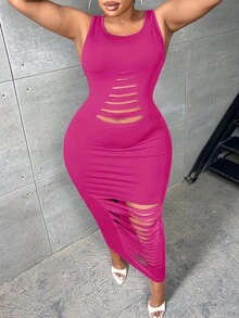 SHEIN SXY Vestido ajustado con abertura - Rosa Fucsia - Ver 6