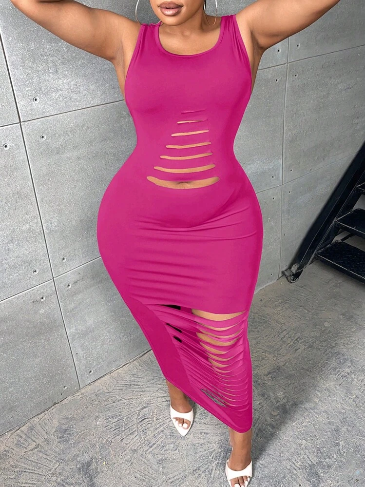 SHEIN SXY Plus Cut Out Bodycon Dress - Hot Pink - View 6