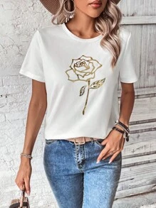 SHEIN LUNE 印花圓領T恤 - 白色 - 查看 1