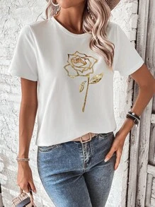 SHEIN LUNE 印花圓領T恤 - 白色 - 查看 5