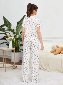 SHEIN 青少年女孩碎花T恤和褲子睡衣套裝 - 彩色 - 查看 2
