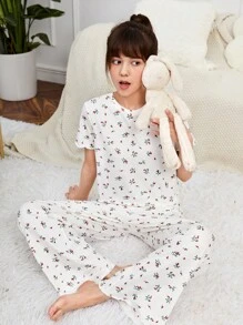 SHEIN 青少年女孩碎花T恤和褲子睡衣套裝 - 彩色 - 查看 4