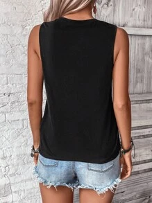SHEIN LUNE Flag & Heart Print Tank Top - Black - View 2