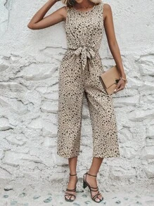 Breezaya Ditsy Floral Print Knot Front Jumpsuit - Khaki - View 3
