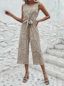 Breezaya Ditsy Floral Print Knot Front Jumpsuit - Khaki - View 6