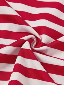 SHEIN EZwear 條紋印花T恤 - 紅白色 - 查看 4