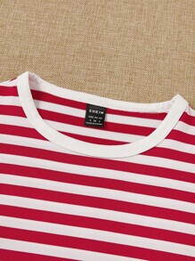 SHEIN EZwear 條紋印花T恤 - 紅白色 - 查看 5