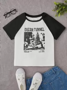 SHEIN Tops con gái Slogan Loại bướm Giải trí - Đen và trắng - Xem 1