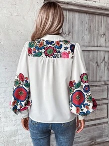 SHEIN LUNE Áo sơ mi nữ Nút Hoa Giải trí - trắng - Xem 2