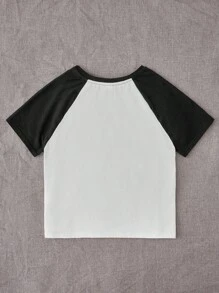 SHEIN Tops con gái Slogan Loại bướm Giải trí - Đen và trắng - Xem 2