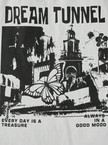 SHEIN Tops con gái Slogan Loại bướm Giải trí - Đen và trắng - Xem 3