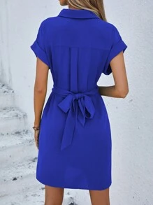 SHEIN Clasi Twist Front Batwing Sleeve Button Up Shirt Dress