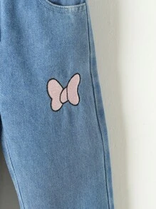 SHEIN Playful Pals 少女蝴蝶結刺繡紙袋腰直腳牛仔褲