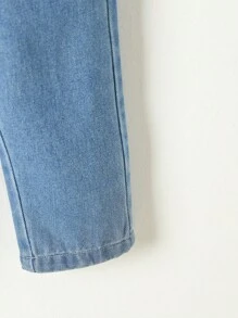 SHEIN Playful Pals 少女蝴蝶結刺繡紙袋腰直腳牛仔褲