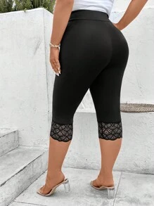 SHEIN LUNE Talla grande Leggings con encaje en contraste capri