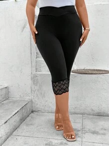 SHEIN LUNE Talla grande Leggings con encaje en contraste capri