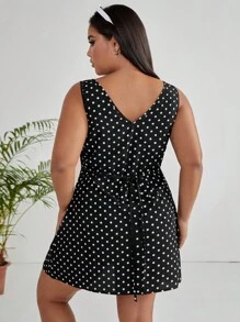 SHEIN EZwear Plus Polka Dot Print Dress - Black - View 2