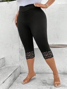 SHEIN LUNE Talla grande Leggings con encaje en contraste capri