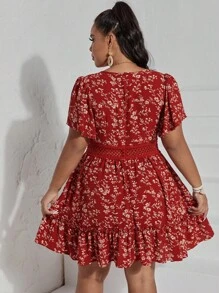 SHEIN VCAY 大碼印花水溶蕾絲拼接荷葉邊洋裝 - 彩色 - 查看 2