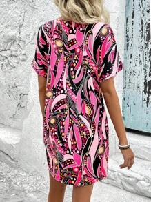 SHEIN VCAY Đầm Tất cả trên in Giải trí - Màu Hồng Tươi - Xem 2