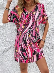 SHEIN VCAY Đầm Tất cả trên in Giải trí - Màu Hồng Tươi - Xem 6