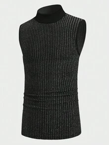 Manfinity AFTRDRK Men Mock Neck Ribbed Knit Tank Top - Black - View 6