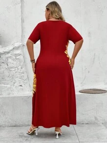 SHEIN LUNE Đầm Plus Size Túi Hoa Giải trí - Màu Đỏ Sâu - Xem 2