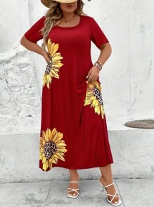 SHEIN LUNE Đầm Plus Size Túi Hoa Giải trí - Màu Đỏ Sâu - Xem 6