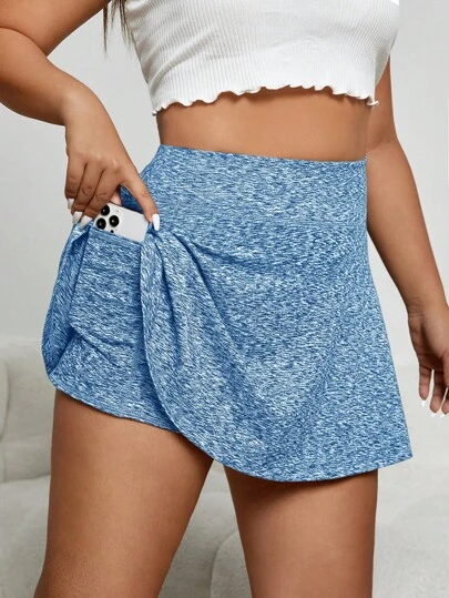 SHEIN EZwear Plus Marled Knit Phone Pocket Detail Skort
