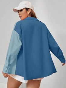 SHEIN EZwear Plus Two Tone Drop Shoulder Shirt - Dusty Blue - View 2