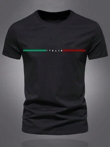 Hemo, Men's Letter Print Round Neck Short Sleeve Casual Regular T-Shirt - Black - View 1